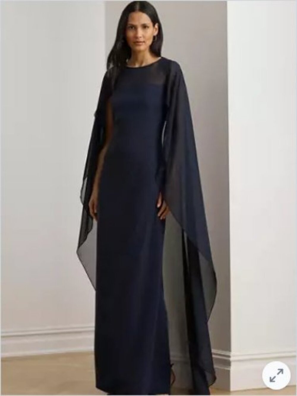 Lauren Ralph Lauren Dress Womens 18 Navy Blue Cape Georgette Gown Maxi $265